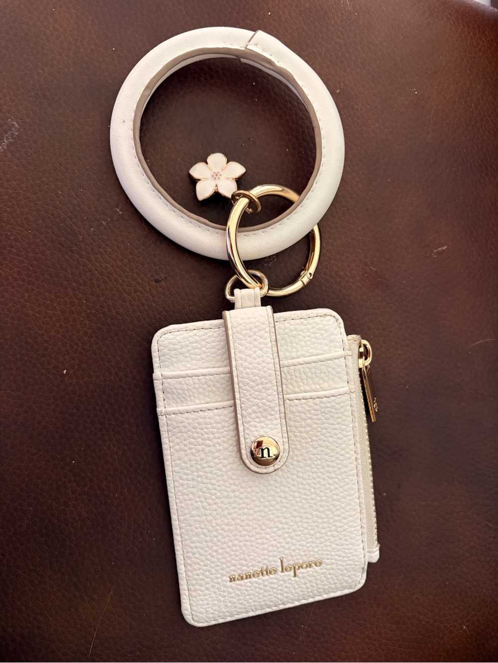 💙Nanette Lepore White Leather Cardholder Wristlet Keyring